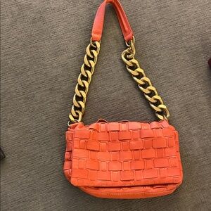 Zara Orange Woven faux leather Chain Shoulder Bag bottega dupe